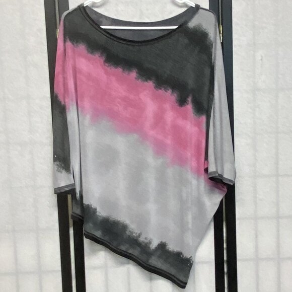 Clara Sun Woo Ombre ¾ Dolman Sleeve Boat Neck Asymmetrical Top Pink Grey Black M - Picture 5 of 11